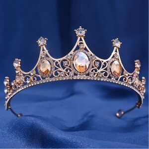 Gold Crystal Tiara Headband - Elegant Women's Accessory